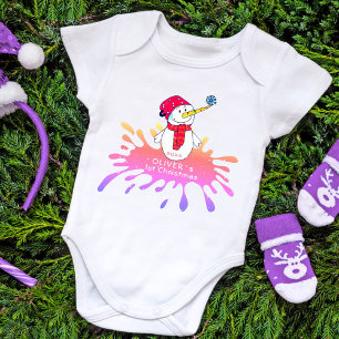 Cute Snowman Baby`s First Christmas Baby Bodysuit
