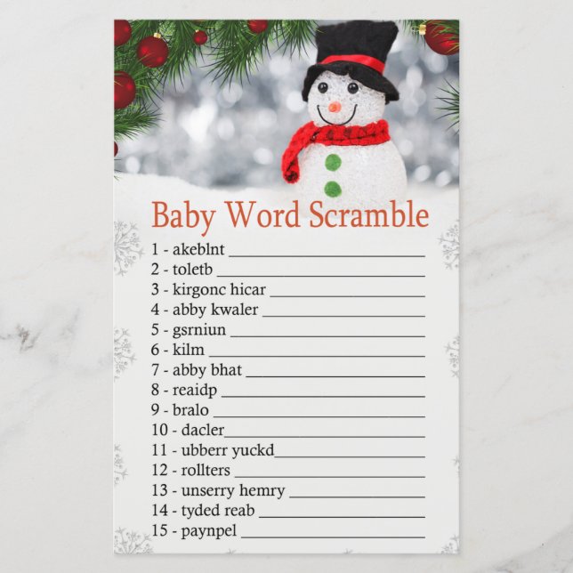 Cute snowman Baby word scramble game (Front)