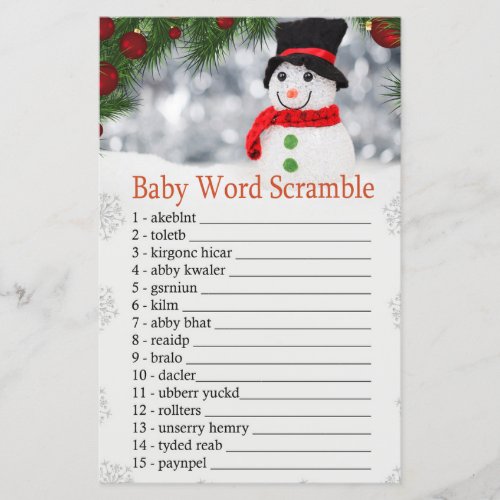 Cute snowman Baby word scramble game