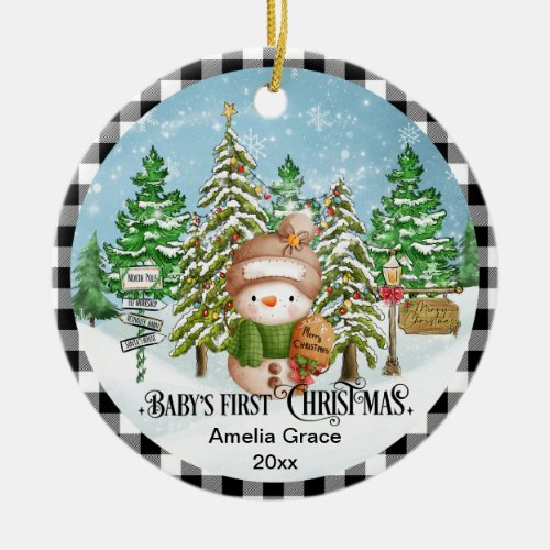 Cute Snowman Babys First Christmas Ceramic Ornament