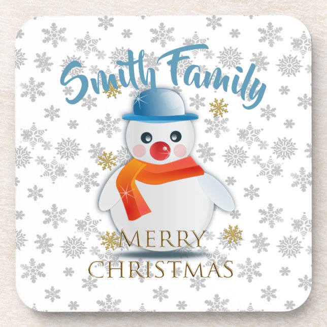 Cute Snowman Beverage Coaster (Front)