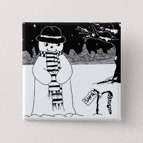 Cute snowman black and white Christmas button