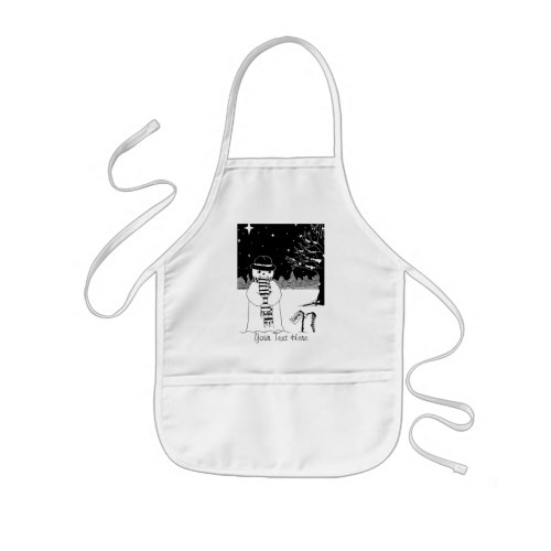 Cute snowman black  white illustration Christmas Kids Apron