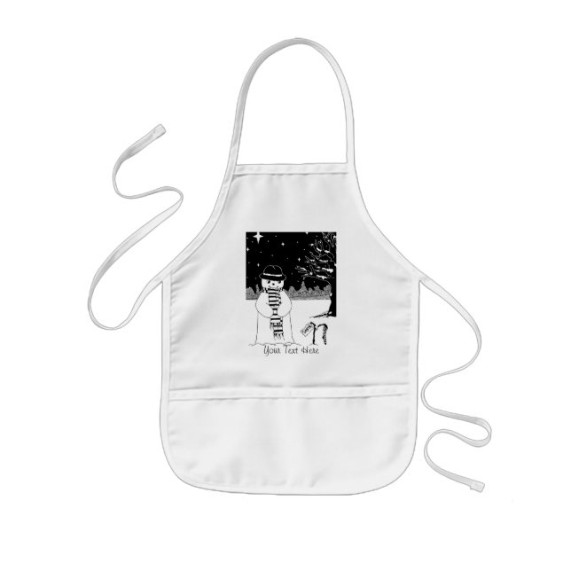 Cute snowman black & white illustration Christmas Kids' Apron (Front)
