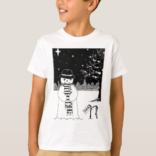 Cute snowman black & white illustration christmas T-Shirt