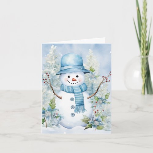Cute Snowman Blue Hat and Scarf Blank Greeting  Card
