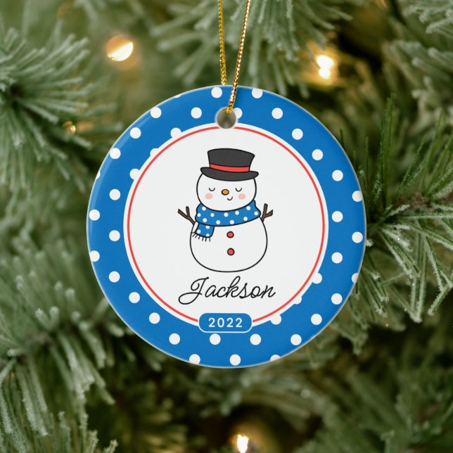 Cute Snowman Boys 2 Sided Photo Ceramic Ornament (Tree)