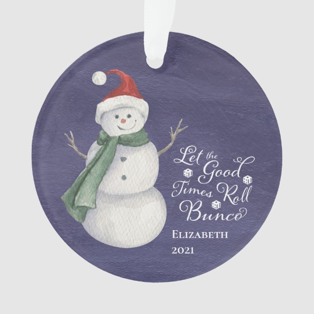 Cute Snowman Bunco Dice Monogrammed  Ornament (Front)