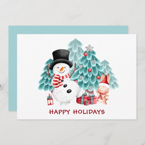 Cute Snowman Bunny  Christmas Tree Holiday Card