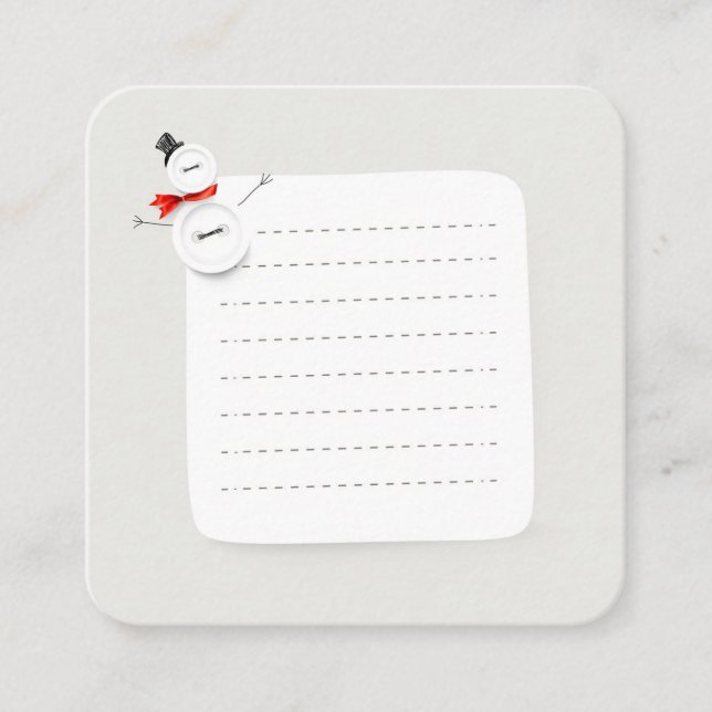Cute Snowman Button Design Holiday Enclosure Card (Front)