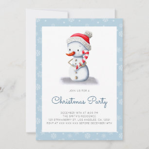 Cute Snowman Candy Cane Christmas Party Invitation