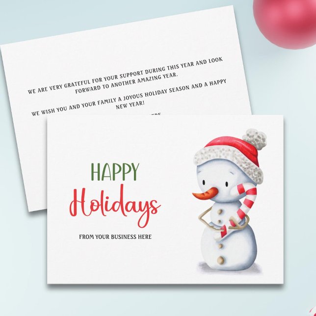 Cute Snowman Candy Cane Happy Holidays Business Holiday Card (Creator Uploaded)