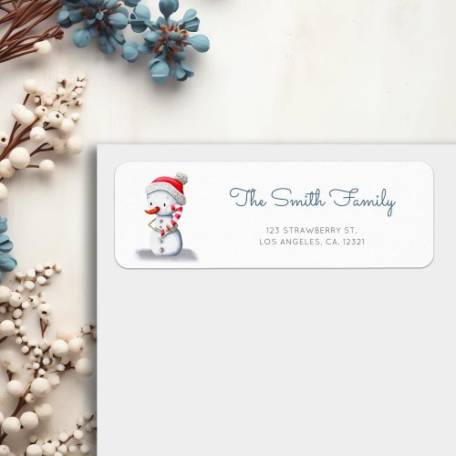 Cute Snowman Candy Cane Return Address Label