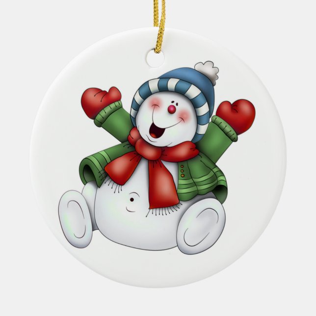 Cute Snowman Ceramic Ornament (Front)