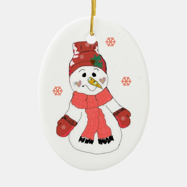 Cute Snowman Ceramic Ornament (Front)