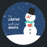 Cute Snowman Childrens Christmas Gift Classic Round Sticker<br><div class="desc">Cute Snowman Gift Tag Stickers. Simply personalize by customizing who the present is to and from!</div>