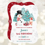 Cute Snowman Christmas Birthday Party  Invitation<br><div class="desc">Cute Christmas Birthday Party Invitation fully editable template with cute snowman,  bunny and Christmas tree in snowy forest for kids Christmas birthday. Easily personalize all the text. Please visit the store for the full line of products that are available :) - Kate Eden Art</div>