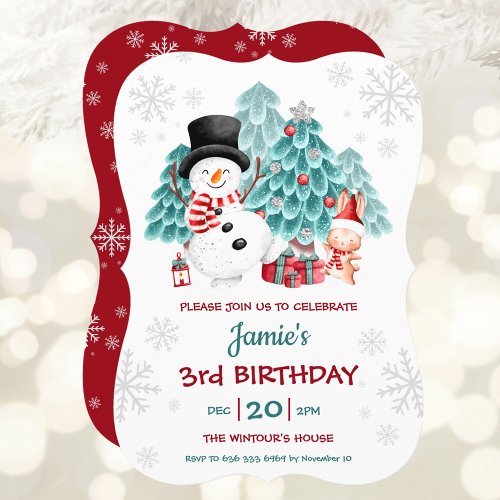 Cute Snowman Christmas Birthday Party  Invitation