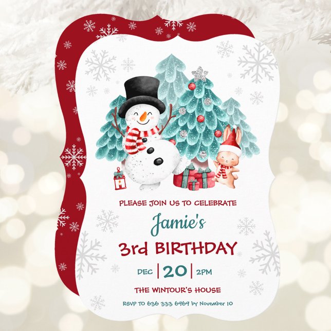 Cute Snowman Christmas Birthday Party  Invitation (Cute Snowman Christmas Birthday Party Invitation)