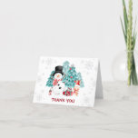 Cute Snowman Christmas Birthday Party Thank You Card<br><div class="desc">Cute Christmas Birthday Party Thank You Card with a cute snowman,  bunny,  and Christmas tree in a snowy forest for kids' birthdays around Christmas. You can easily personalize it.</div>