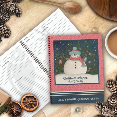 Cute Snowman Christmas Calories Quote Pink Recipe Notebook