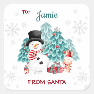 Cute Snowman Christmas From To Square Sticker