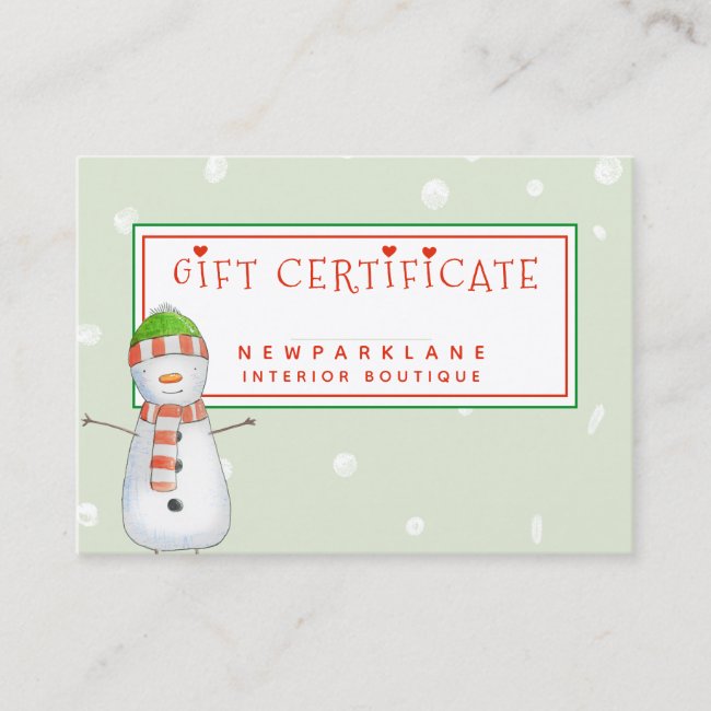 Cute Snowman - Christmas Gift Certificate
