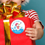 Cute Snowman Christmas Gift Tag for Kids<br><div class="desc">Cute Snowman Christmas Gift Tag for Kids. A cute snowman with a snowflake on his nose and a blue color splash for the background. Personalize the sticker with your name.</div>