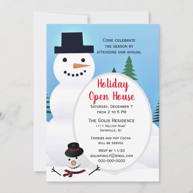 Cute Snowman Christmas Holiday Open House Invitation (Front)