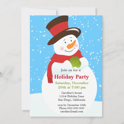 Cute Snowman Christmas Holiday Party Invitation