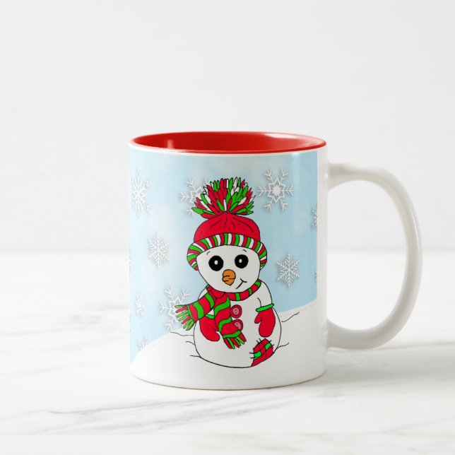 Cute snowman Christmas Holidays Two-Tone Coffee Mug (Right)