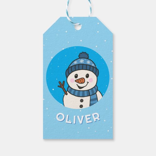 Cute Snowman Christmas Kid`s Name  Gift Tags
