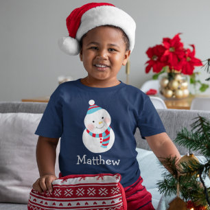 Cute Snowman Christmas Monogram Name T-Shirt