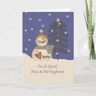 Cute Snowman Christmas Niece & Boyfriend Holiday Card