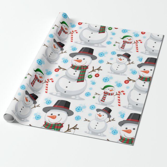 Cute Snowman Christmas Pattern Wrapping Paper (Unrolled)