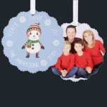 Cute Snowman Christmas Peace Love Joy Snowflakes Ornament Card<br><div class="desc">A Christmas design: a cute little snowman with knitted, red and green striped scarf and hat, on light blue background, surrounded by arched text with white snowflakes between words. The message above is Peace Love Joy, below there is the name and year. On the back there is a placeholder family...</div>