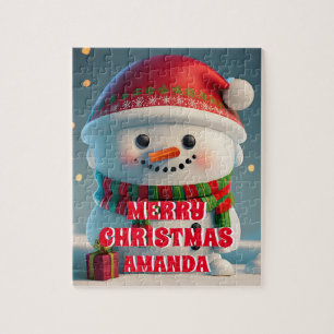 Cute Snowman Christmas Personalized Kids Jigsaw Puzzle