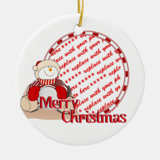 Cute Snowman Christmas Photo Frame Ceramic Ornament