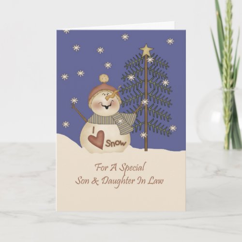 Cute Snowman Christmas Son  Daughter In Law Holiday Card