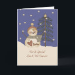 Cute Snowman Christmas Son & Fiancee Holiday Card<br><div class="desc">card</div>