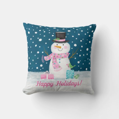Cute Snowman Christmas Throw Pillow