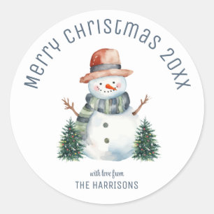 Cute Snowman Christmas Tree Winter Christmas Classic Round Sticker