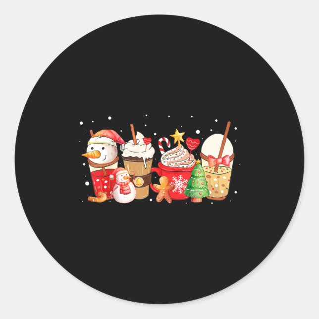 Cute Snowman Coffee Lover Latte Gingerbread Funny  Classic Round Sticker (Front)