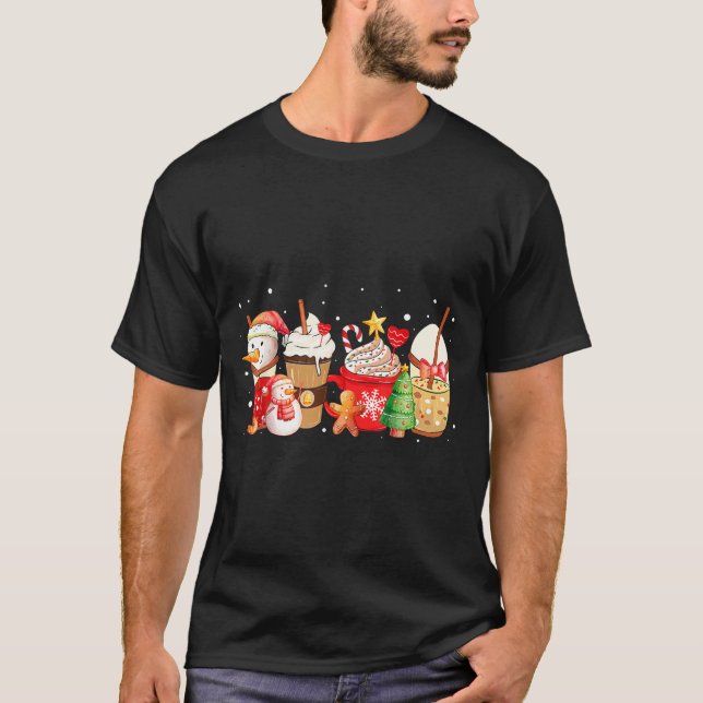 Cute Snowman Coffee Lover Latte Gingerbread Funny  T-Shirt (Front)