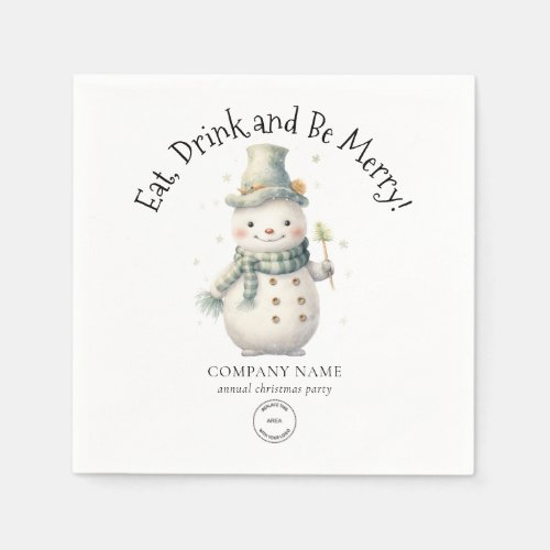 Cute Snowman Company Logo Christmas Party Napkins