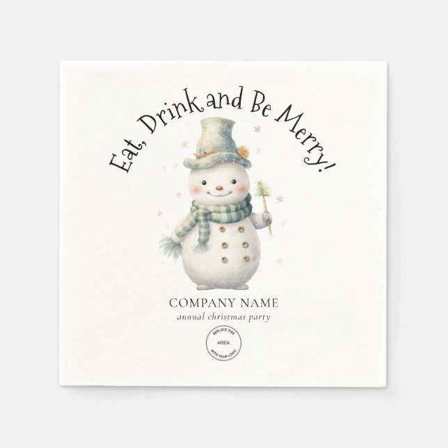 Cute Snowman Company Logo Christmas Party Napkins (Front)