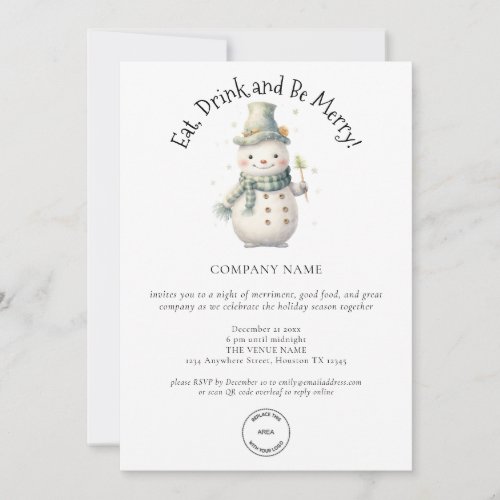 Cute Snowman Company Logo QR Code Christmas Party Invitation