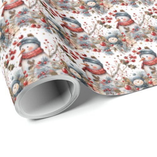 Cute Snowman Country Christmas Gift Wrap Wrapping 