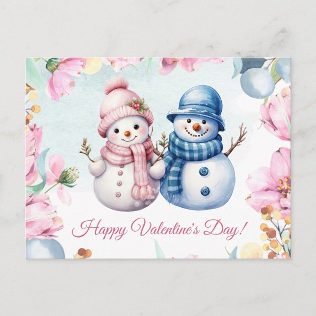Cute Snowman Couple Happy Valentine's Day Card (Front)