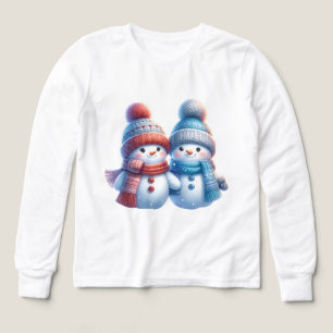 Cute Snowman Couple Winter Illustration T-Shirt Tri-Blend Shirts
